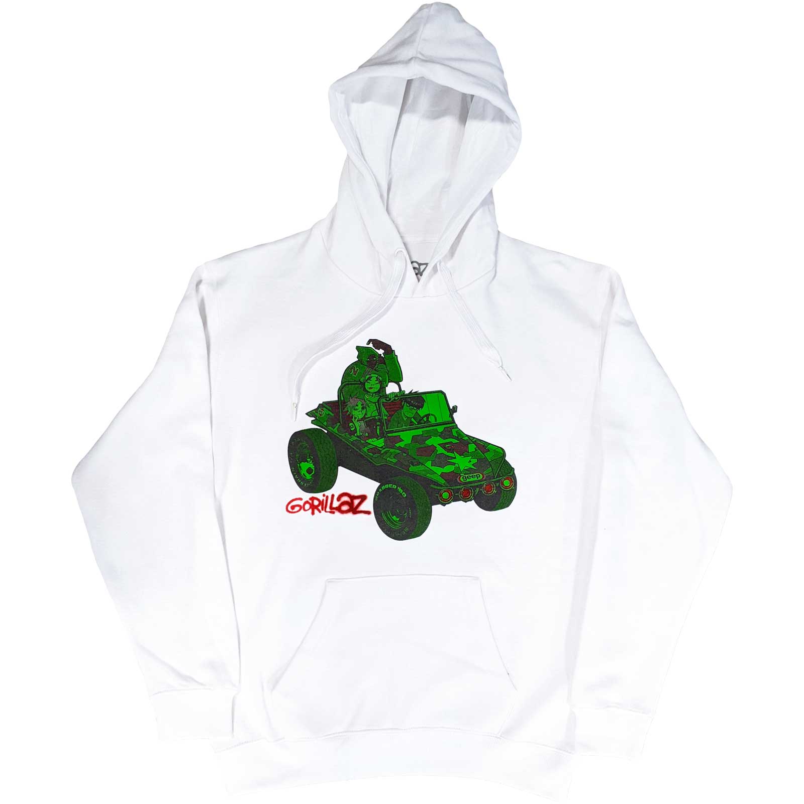 GORILLAZ - GREEN JEEP HOODIE WHITE (MEDIUM)